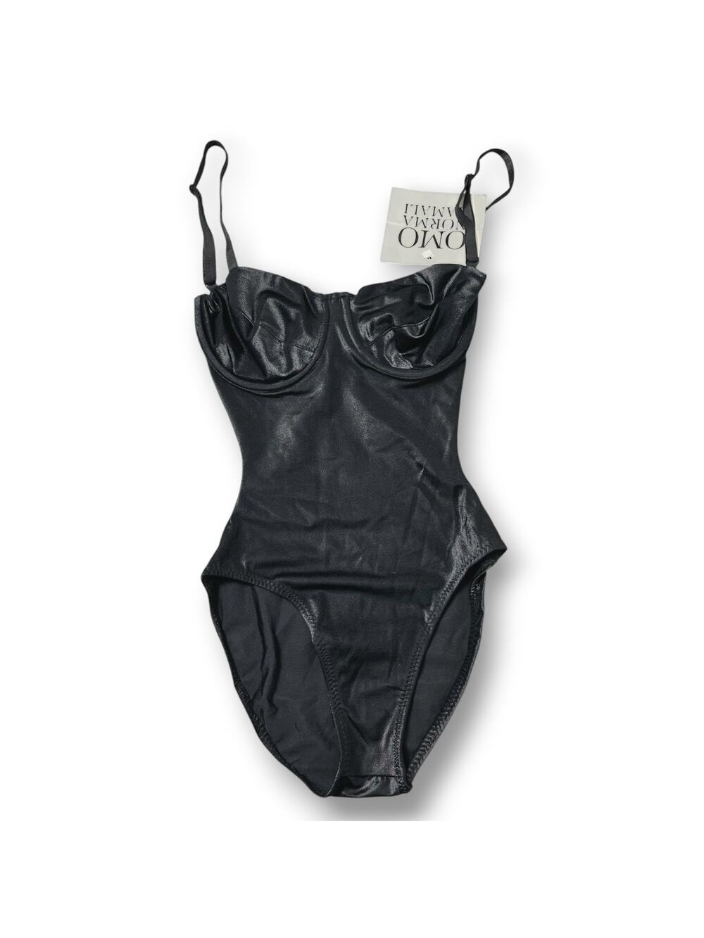 NWT Vintage 80s OMO Norma Kamali Black Shiny Underwire One Piece Swimsuit Sz XS